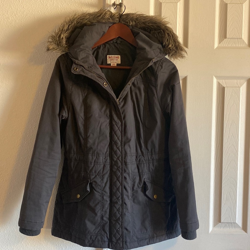 Grey Coat With Fur Hood